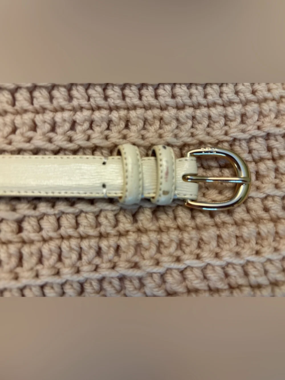 Lauren Ralph Lauren Cream Skinny Leather Belt with Gold Tone Buckle